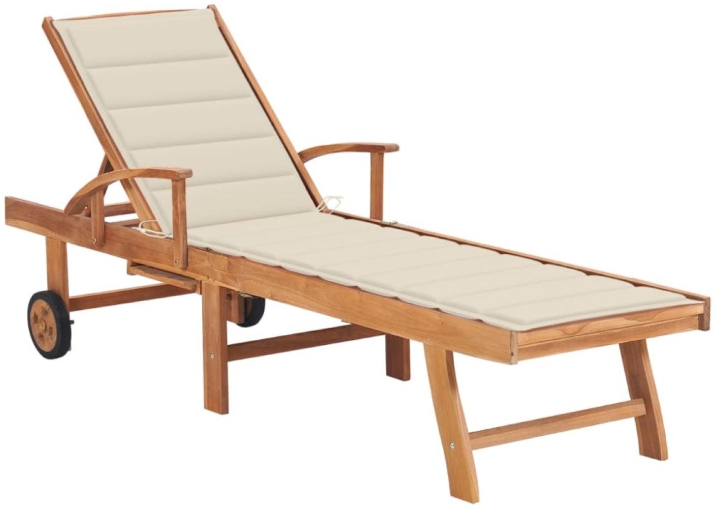 vidaXL Sonnenliege mit Auflage Creme Massivholz Teak 3063008 Bild 1