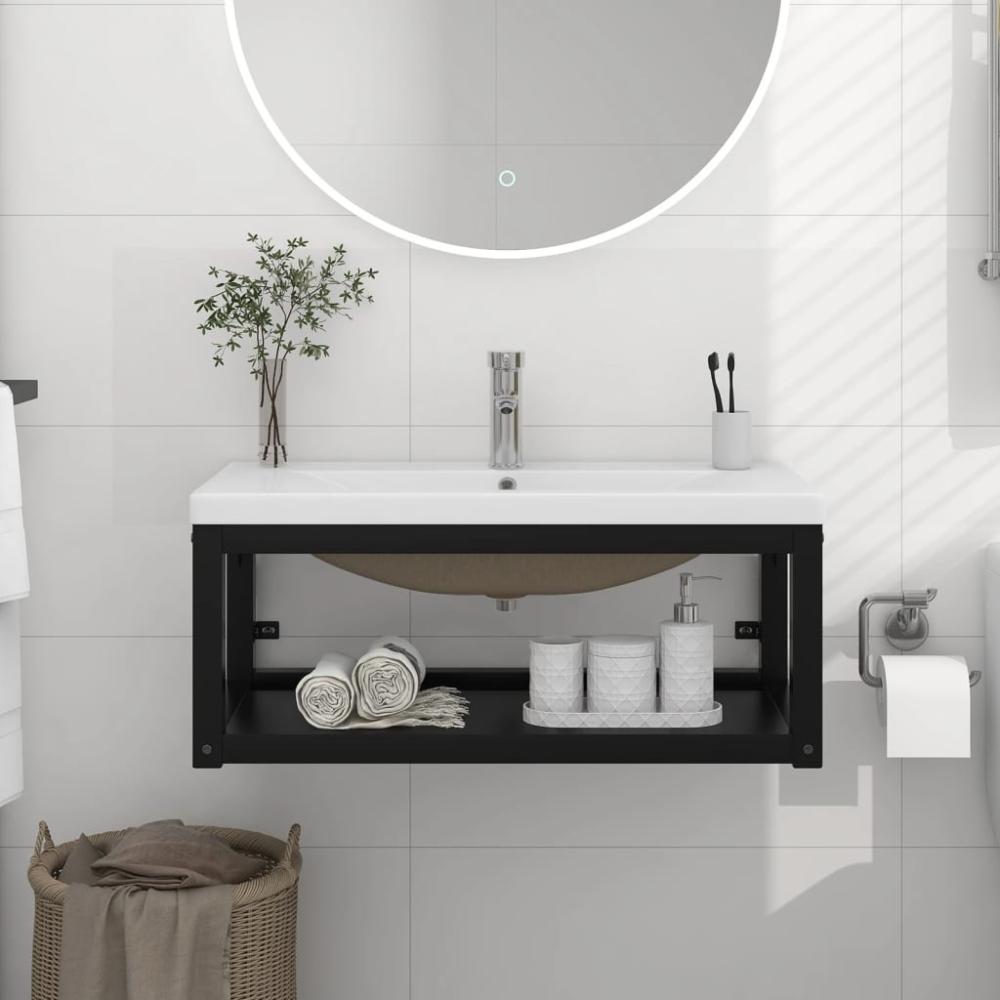 vidaXL Badezimmer-Waschtischgestell mit Waschbecken Schwarz Eisen 3101384 Bild 1