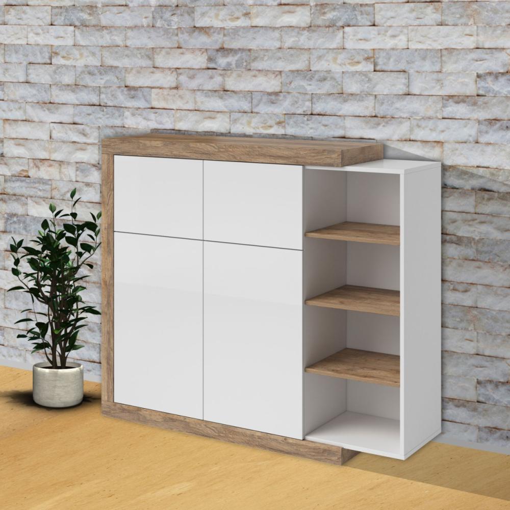 Highboard "Sintra" Kommode 150cm weiß Hochglanz samdal eiche Bild 1