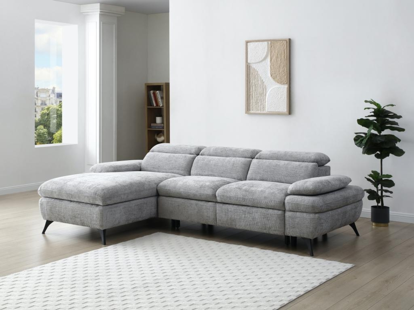 Vente-unique - Ecksofa mit Schlaffunktion mit Bettkasten - Ecke links - Strukturstoff - Grau - MORAVA Bild 1