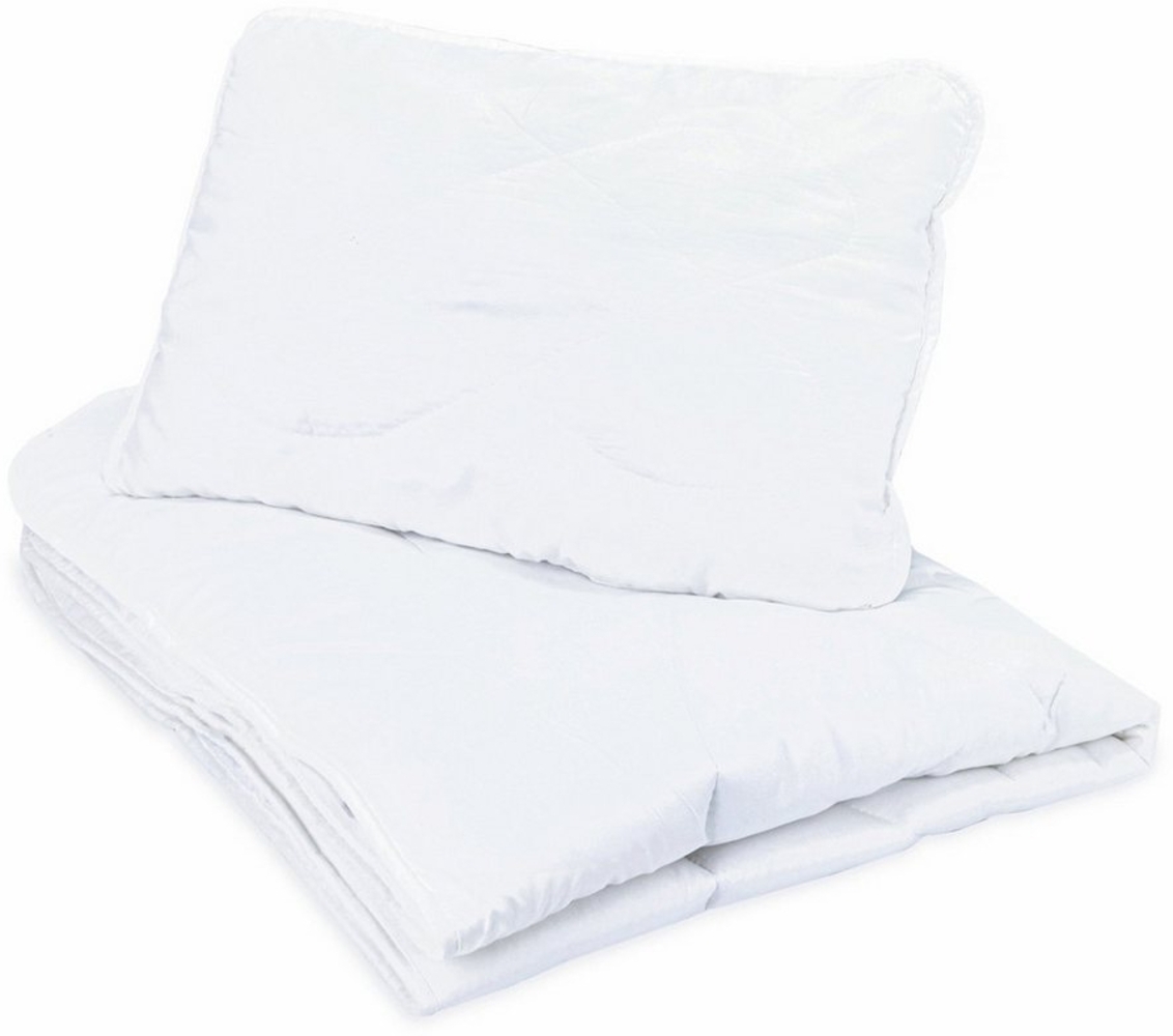 Baby Bettdecke und Kissen Kinderdecke 90x120 cm und Babykissen 40x60 cm - Kinderbettdecke Kinder Bettdecken Set und Decke für Kleinkind Babybett Mikrofaser Weiß Oeko-Tex-Zertifikat Bild 1