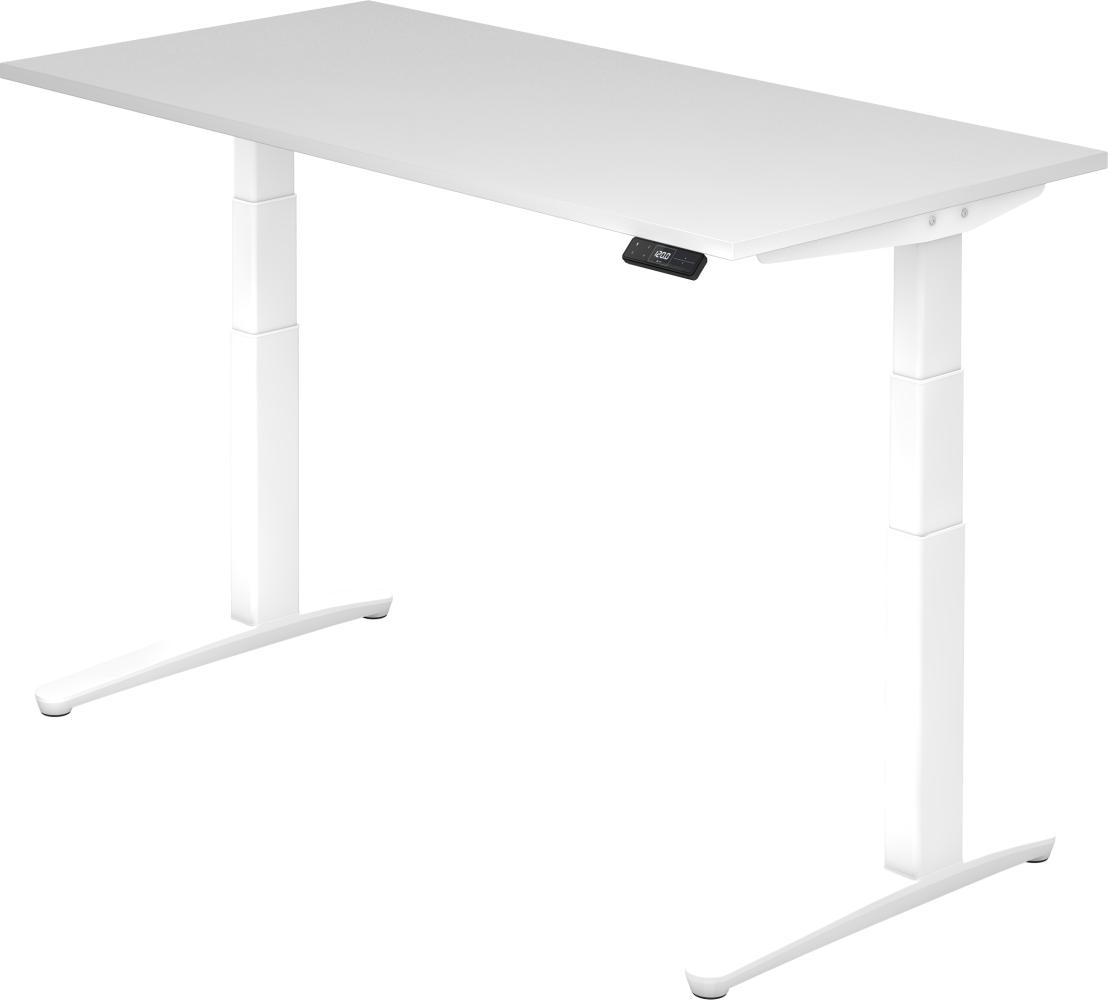 bümö elektrisch höhenverstellbarer Schreibtisch 160x80 cm mit Memory-Steuerung - Design Schreibtisch höhenverstellbar elektrisch, elektrischer Schreibtisch weiß, Gestell weiß, XBHM16-W-WW Bild 1