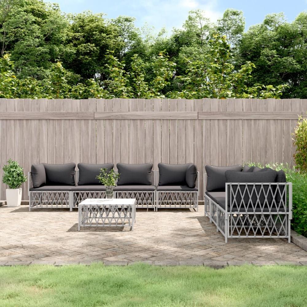 vidaXL 8-tlg. Garten-Lounge-Set mit Kissen Weiß Stahl Bild 1