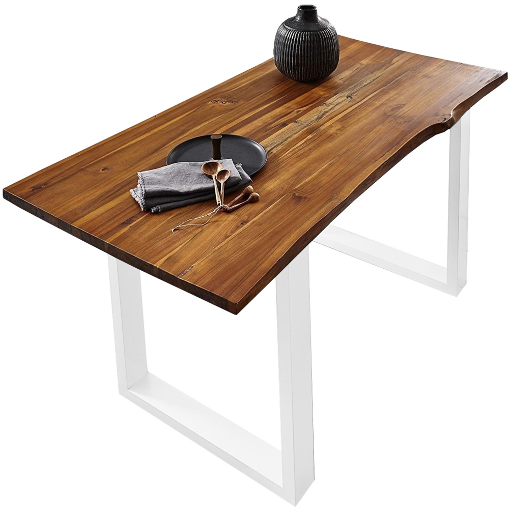 Esstisch Baumkante Massiv Akazie cognac 120 x 80 weiß Esra 141096983 Bild 1