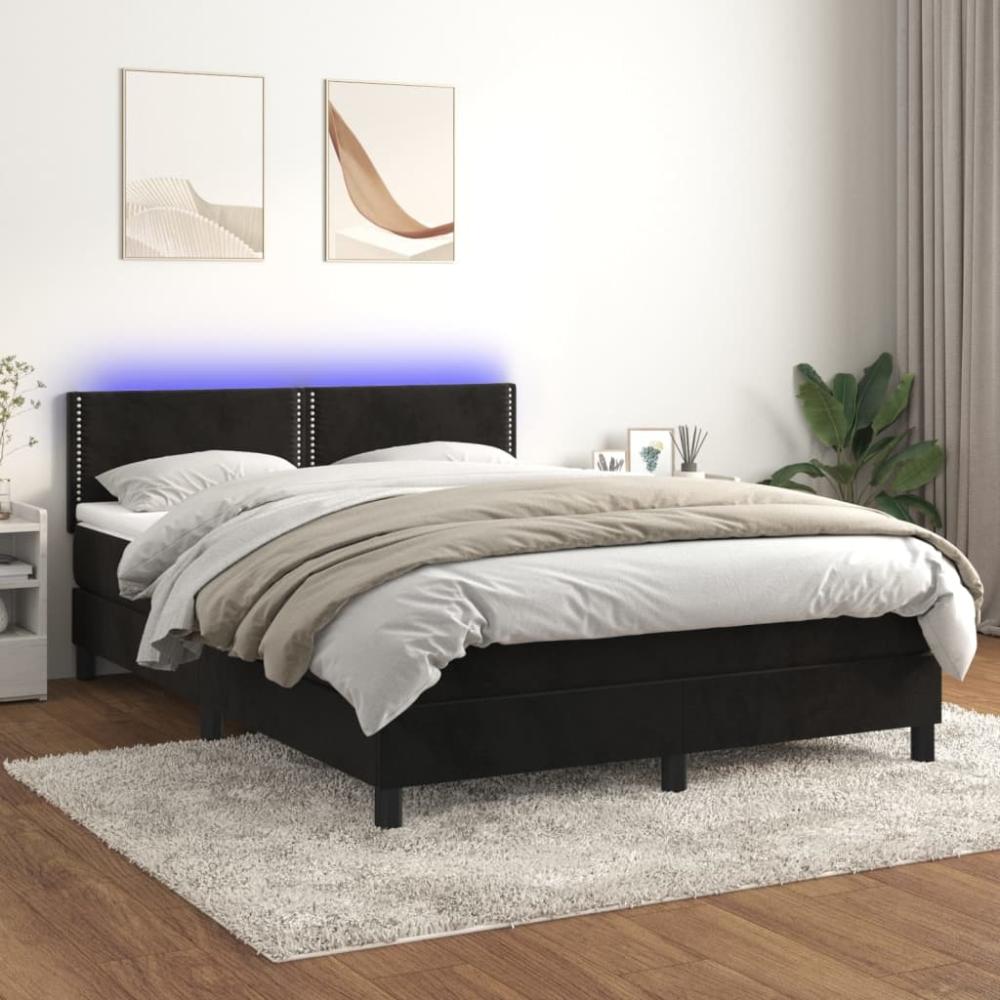 vidaXL Boxspringbett mit Matratze & LED Schwarz 140x190 cm Samt 3134341 Bild 1