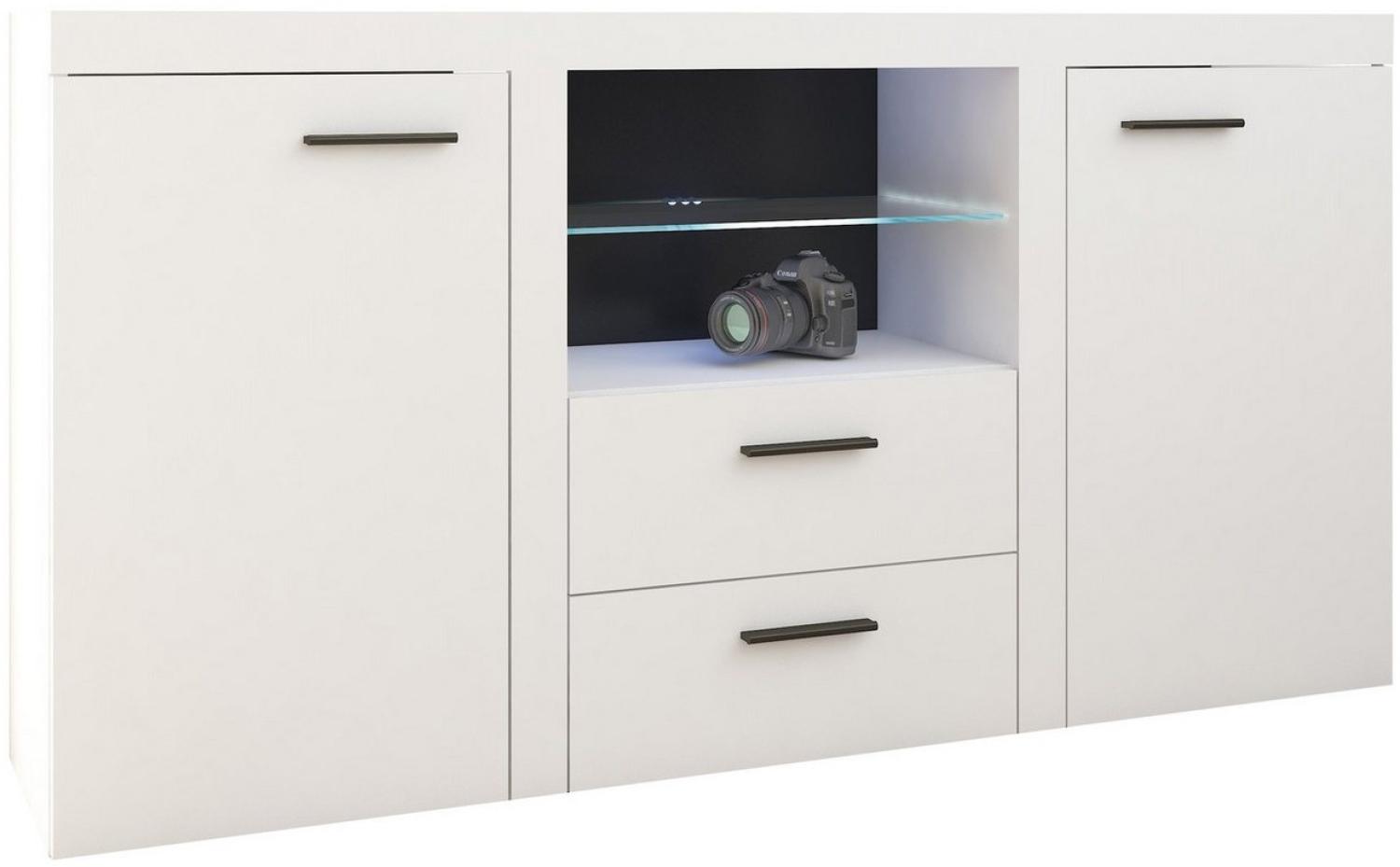 Furnix Anrichte Alvor Sideboard mit 2 Schubladen Glasvitrine 156,4 cm mit/ohne LED, 156,4 x 82 x 40,3 cm, multifunktionell & zeitloses Design Bild 1