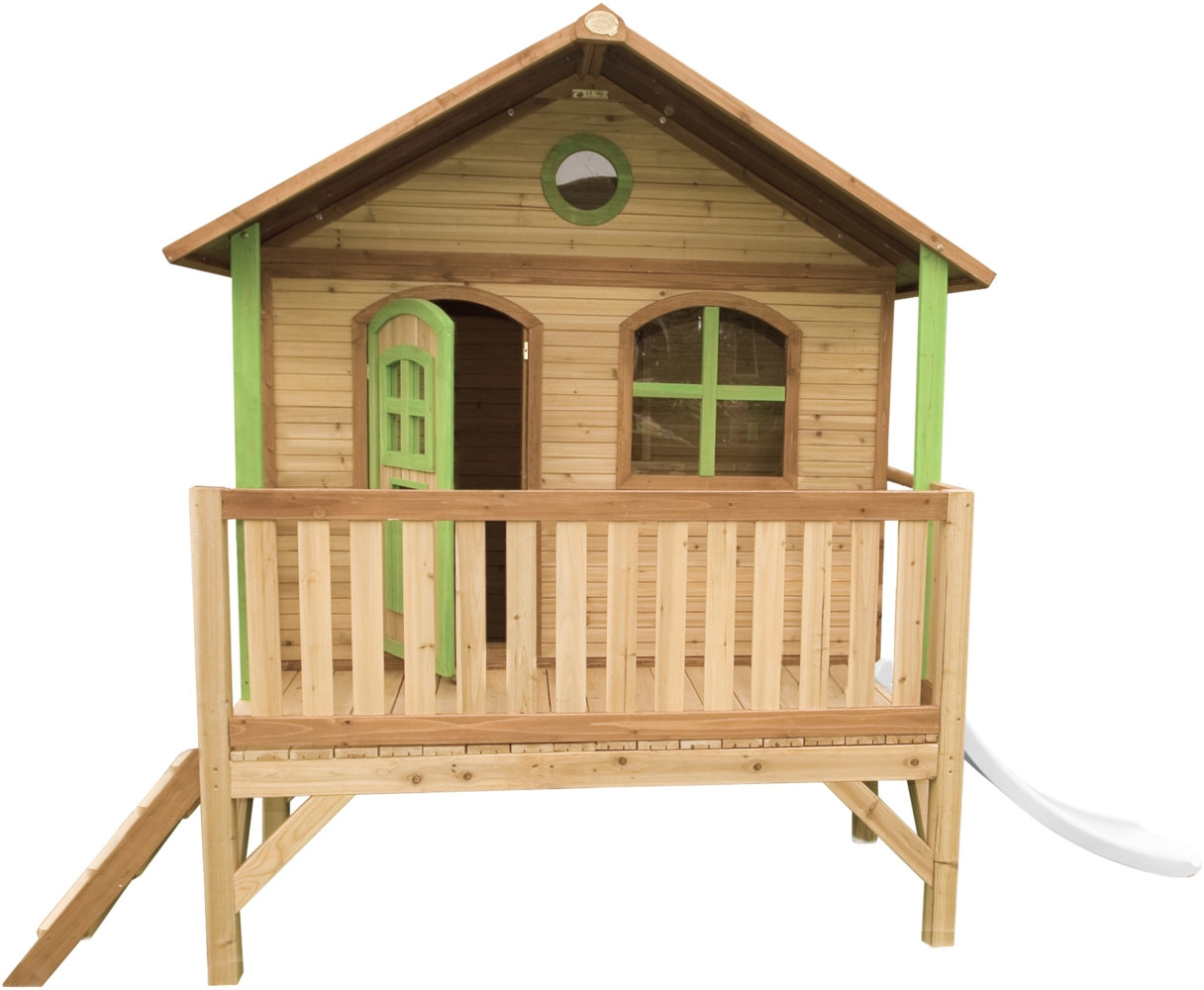 AXI Spielhaus Stef mit weißer Rutsche Stelzenhaus in Braun & Grün aus FSC Holz für Kinder | Braun, grün, weiß | Holz | 212 cm Bild 1