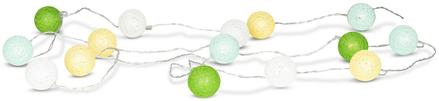 Levandeo® Lichterkette, 15er Lichterkette Ø4cm LED Kugeln Girlande Lampions Baumwolle Grün Bild 1