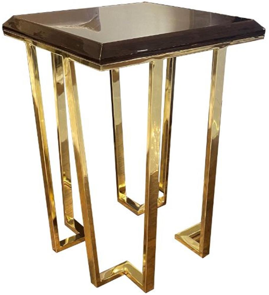 Casa Padrino Luxus Art Deco Beistelltisch Dunkelbraun / Gold 50 x 50 x H. 68 cm - Art Deco Wohnzimmer Möbel Bild 1