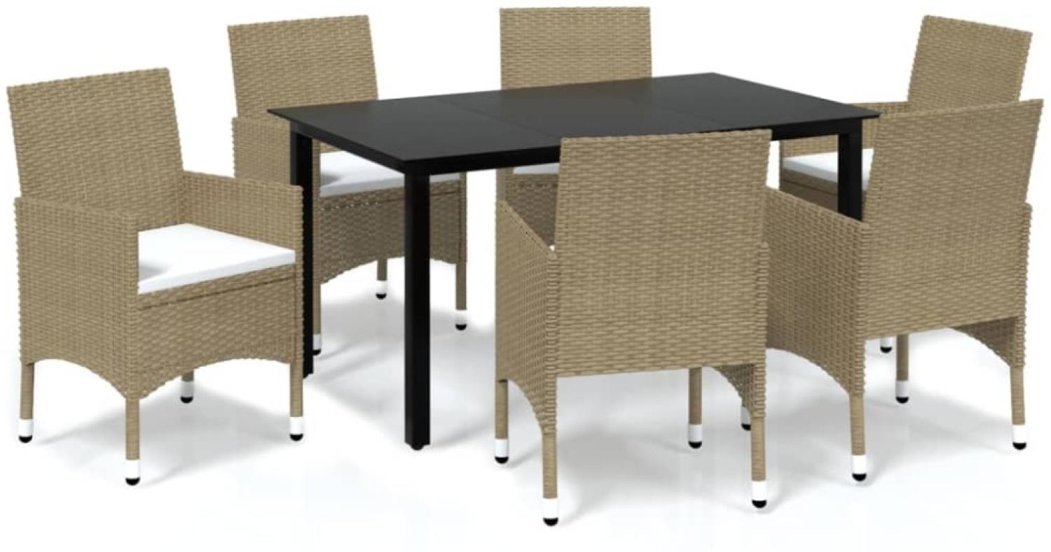 vidaXL 7-tlg. Garten-Essgruppe mit Kissen Poly Rattan Beige 3094988 Bild 1