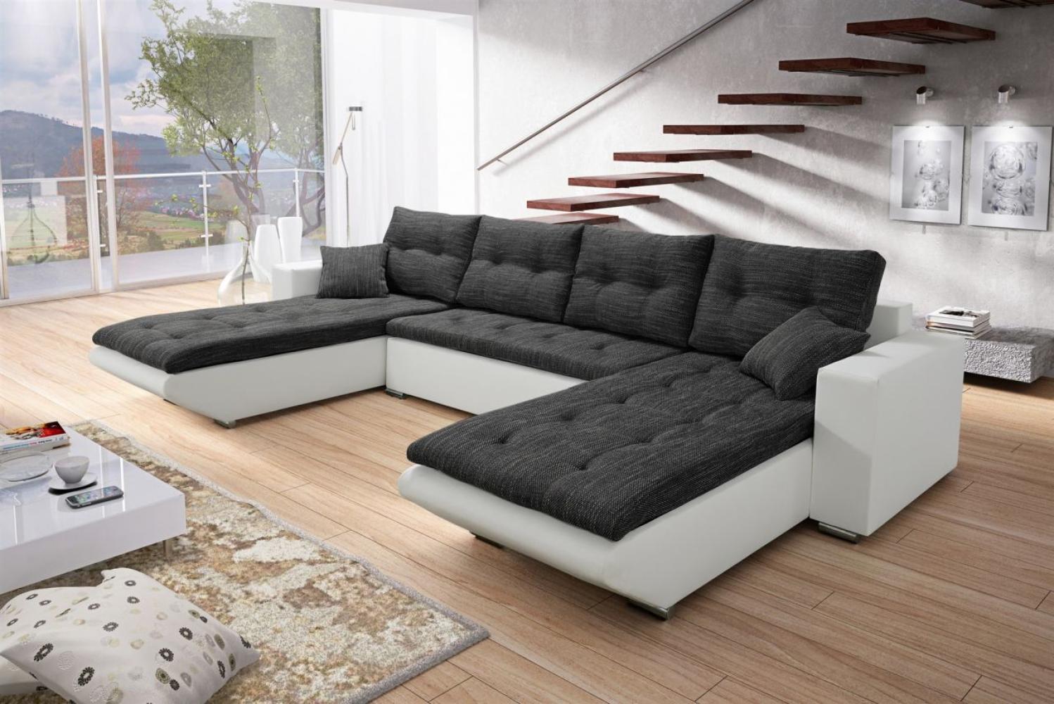 Wohnlandschaft Sofa NINO XL mit Schlaffunktion Weiss-Schwarz Bild 1