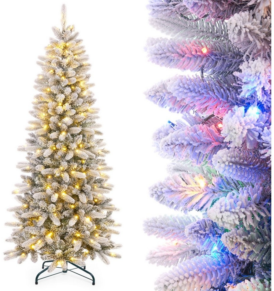 Yorbay Künstlicher Weihnachtsbaum Slim Tannenbaum mi warmweiß und bunt LED Beleuchtung, 180 / 210 cm auswählbar, mit Ständer, Schneeflocken, Schlankes Design Bild 1