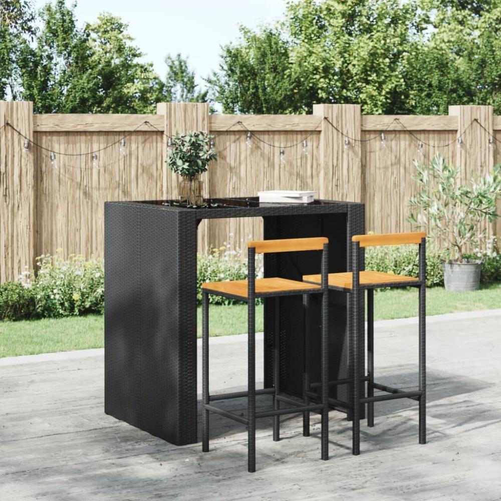 vidaXL Barhocker 2 Stk. Schwarz Poly Rattan und Massivholz Akazie 362606 Bild 1