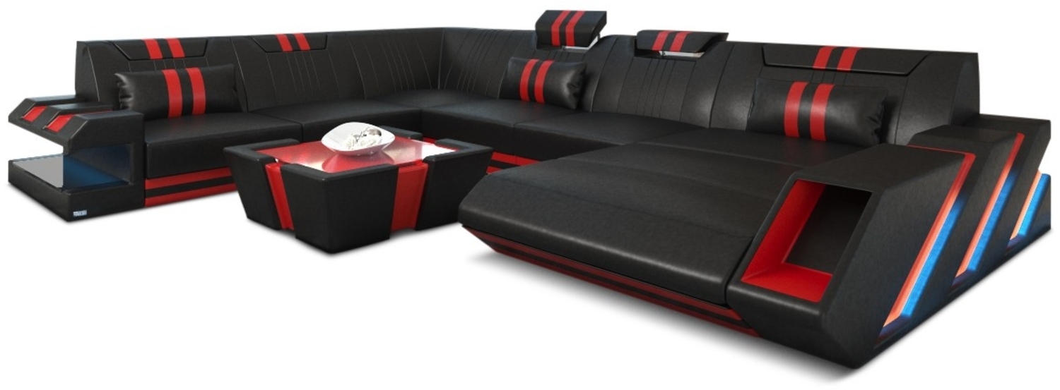 Sofa Dreams 'XXL Apollonia' Wohnlandschaft, 77 x 271 x 356 cm, Schwarz / Rot, Echtleder, Rechts Bild 1