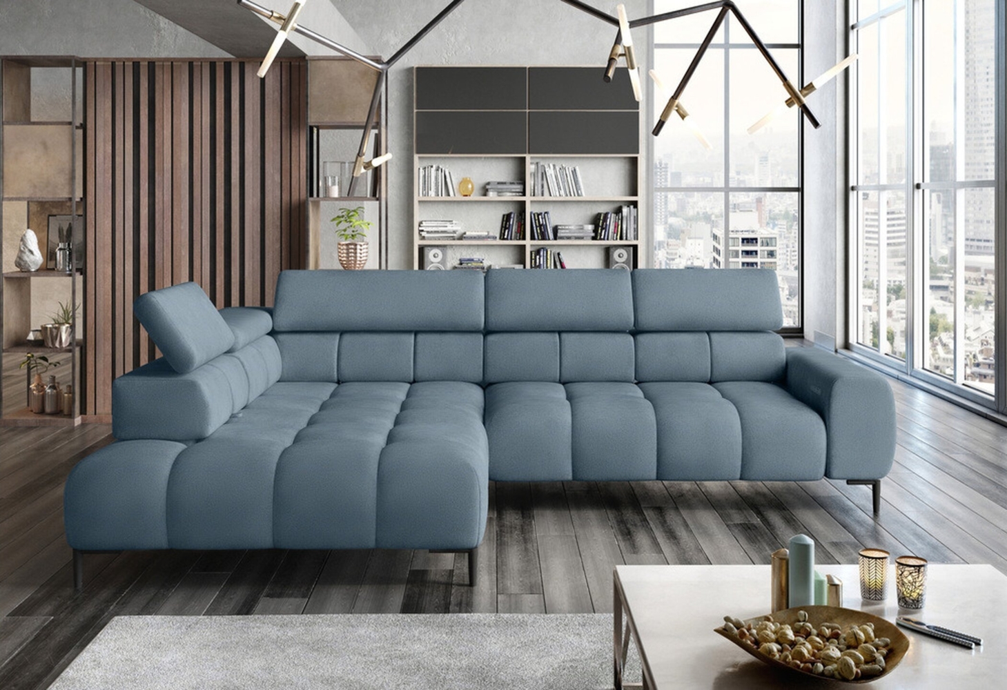 Stylefy Plazetti Ecksofa Struktur JAZZ Links Pastellblau Bild 1