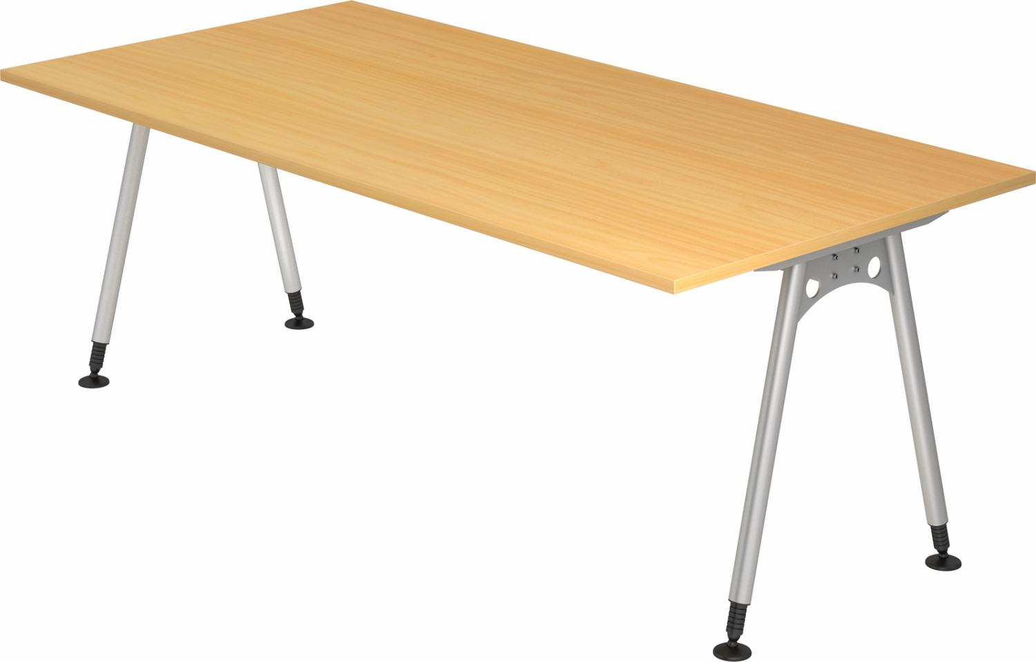 bümö manuell höhenverstellbarer Schreibtisch 200x100 cm in Buche - PC Tisch höhenverstellbar & groß, höhenverstellbarer Tisch Büro, großer Computertisch verstellbar, A-Serie, AS-2E-6 Bild 1