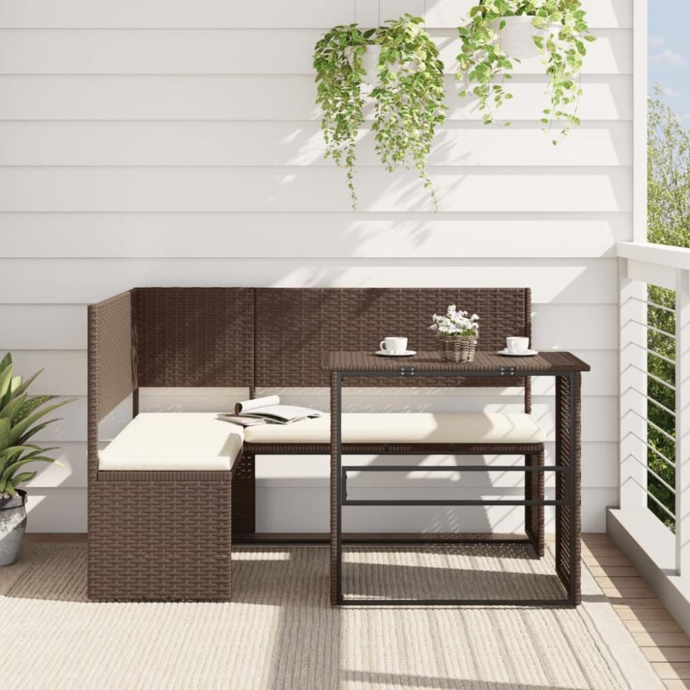 vidaXL Gartensofa in L-Form mit Tisch und Kissen Braun Poly Rattan 362346 Bild 1