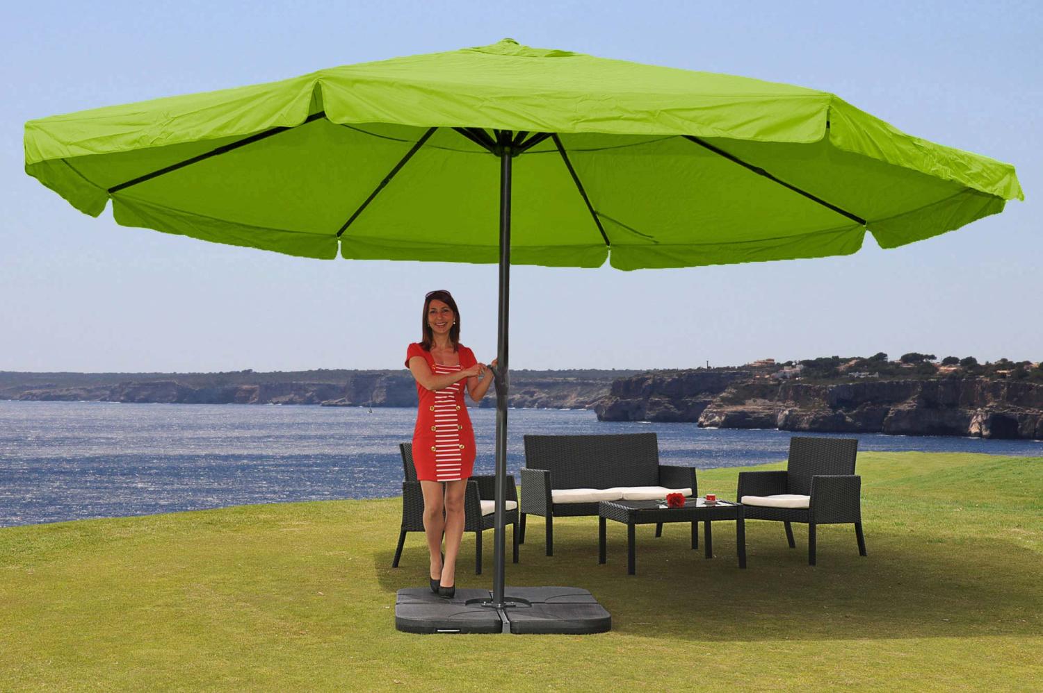 Mendler 'Meran Pro' Sonnenschirm, Gastronomie Marktschirm ohne Volant Ø 5m Polyester/Alu , mit Schirmständer, Grün Bild 1
