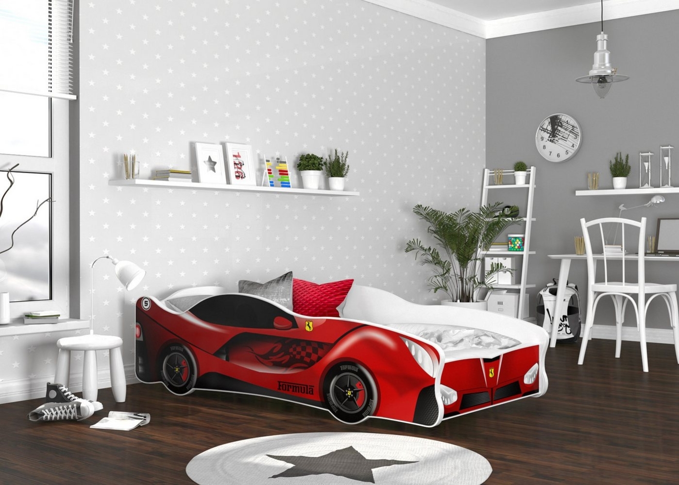 AJKmeble Autobett Kinderbett Jugendbett 80x160cm Gamerbett 18 DESIGNS WÄHLBAR (für Jungen und Mädchen, Rennwagen, 160x80cm, beklebtes Spielbett für Ihr Kinderzimmer), VIELE DESIGNS WÄHLBAR Bild 1