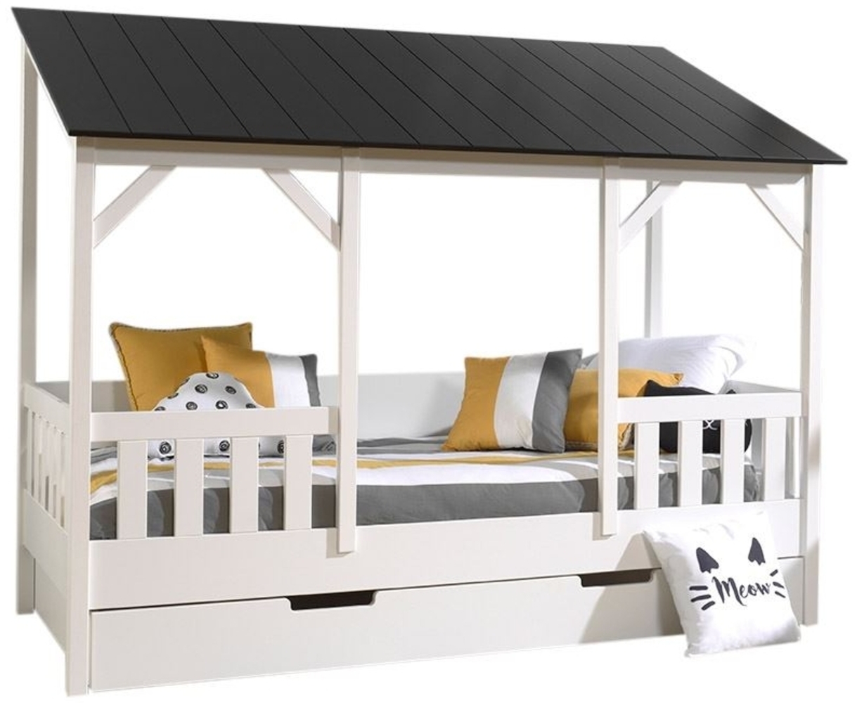 Hausbett Kateena 214x105x174 MDF+Massivholz Weiß/Schwarz Bild 1