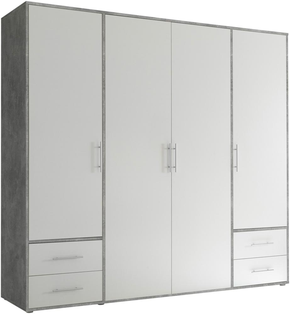 Kleiderschrank >Valencia< (BxHxT: 206x195x60 cm) in Beton Optik / Weiß Bild 1