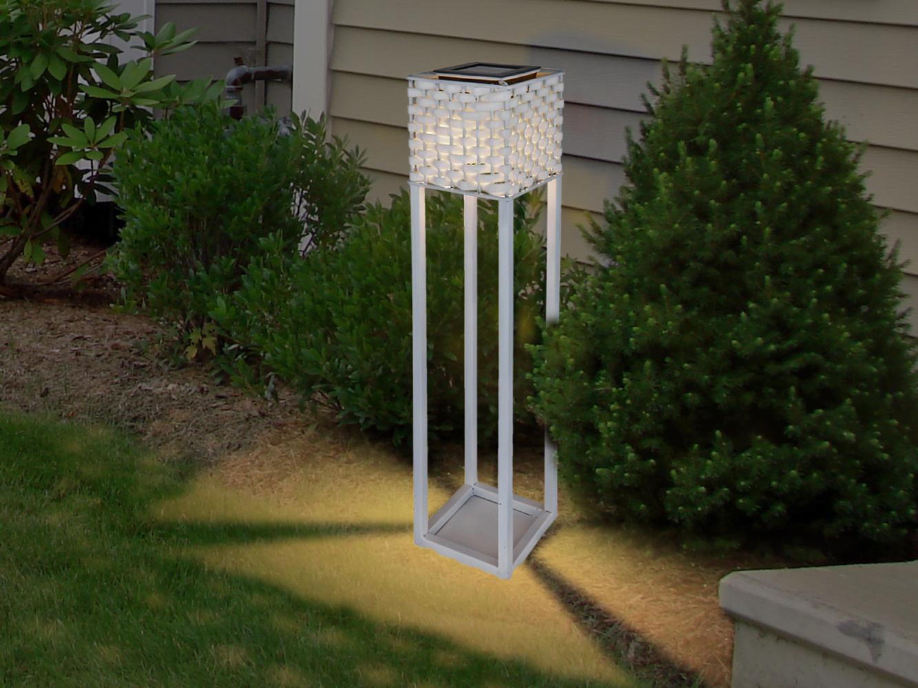 LED Rattan Solarleuchte Weiß - Outdoor Stehlampe mit Erdspieß Höhe 62cm Bild 1