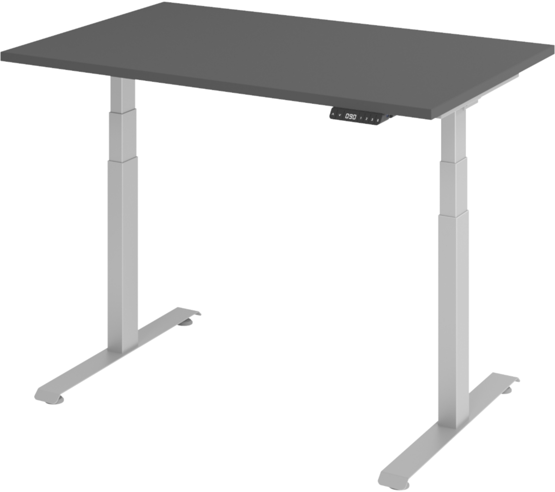 bümö höhenverstellbarer Schreibtisch 120x80 cm in graphit, Gestell silber - Höhenverstellbar Elektrisch Stehpult mit 3-fach Speicher, Computertisch, Ergonomischer Steh-Sitz Tisch, Bürotisch, LXK65-12-G-S Bild 1