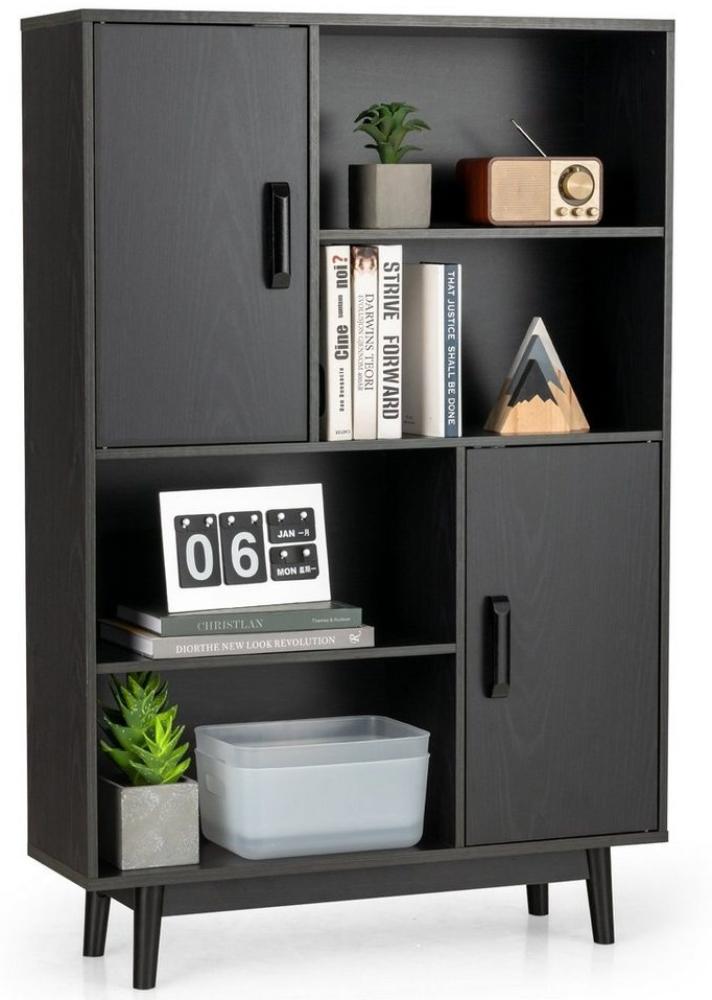 COSTWAY Bücherschrank mit 2 Türen und 4 offene Regale, Bücherregal Holz, Standregal Holzregal Aufbewahrungsregal für Wohnzimmer, Arbeitszimmer 80x24x120cm (Schwarz) Bild 1