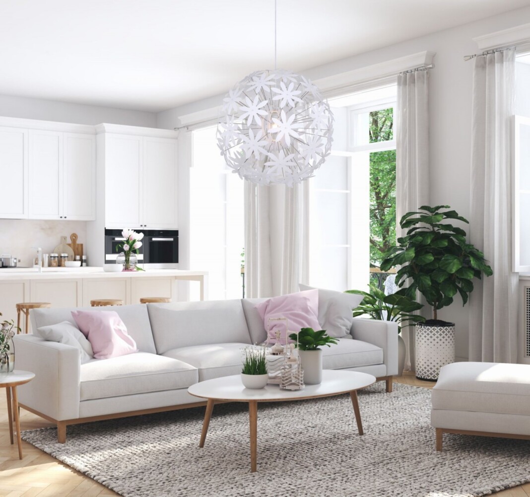 Hängeleuchte Schlafzimmer Pendelleuchte Wohnzimmer Hängelampe weiß Blüten 60 cm Bild 1