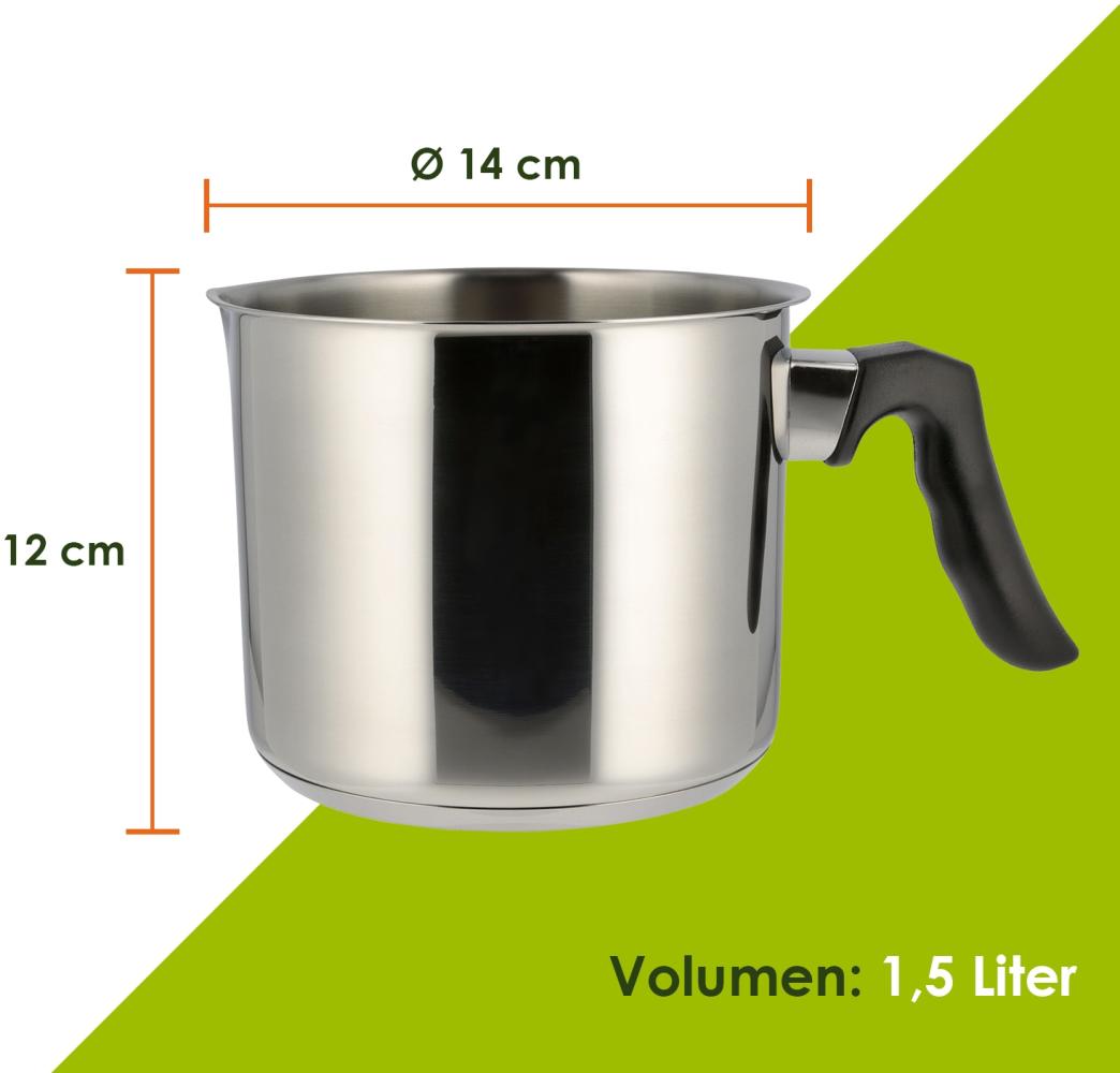 Level One Topf Kochtopf Milchtopf 14 cm Induktion, Edelstahl unbeschichtet | 12 cm hoher Rand, 1,5 Liter Volumen | spülmaschinengeeignet, für alle herdarten geeignet Bild 1