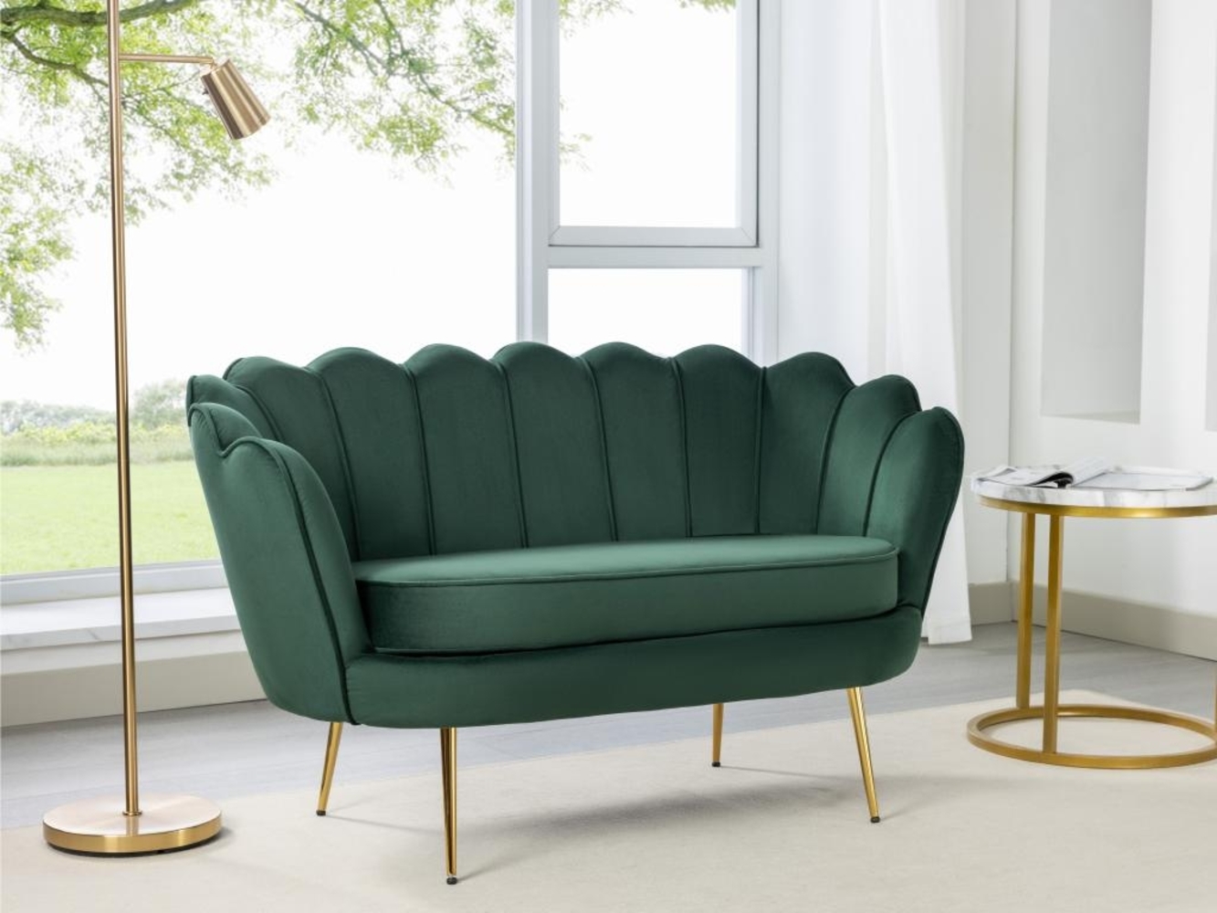 Vente-unique - Muschelsofa 2-Sitzer - Samt - Tannengrün - DANDELION von Pascal Morabito Bild 1