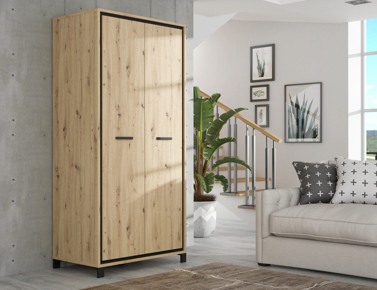 FORTE Trondheim Kleiderschrank, Holzwerkstoff, Schwarz/Braun, 99,1 x 209 x 60,3 cm Bild 1