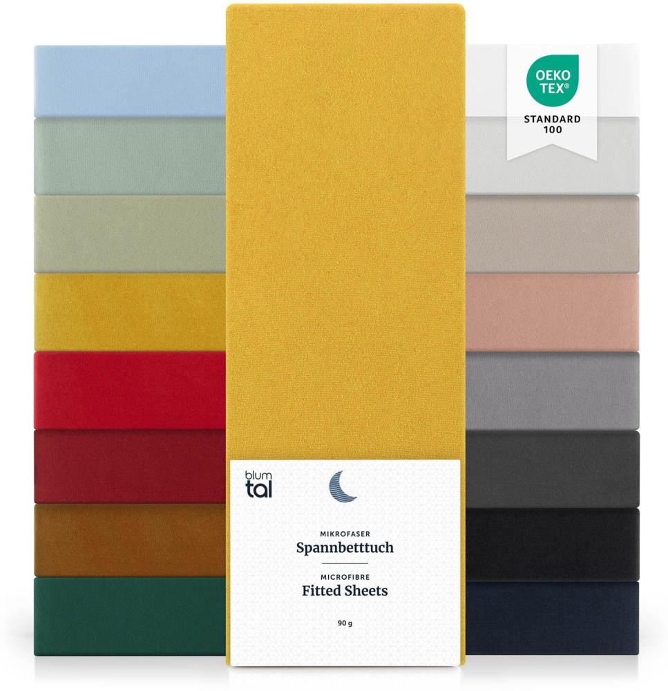 Blumtal® Spannbettlaken 90x200 cm 2er Pack - Spannbettlaken Microfaser - Oekotext zertifizierte Bettlaken 90x200 cm 2er Set - Spannbetttuch 90x200 cm - Bettbezug 90x200 cm - Laken - Spicy Mustard - Gelb Bild 1