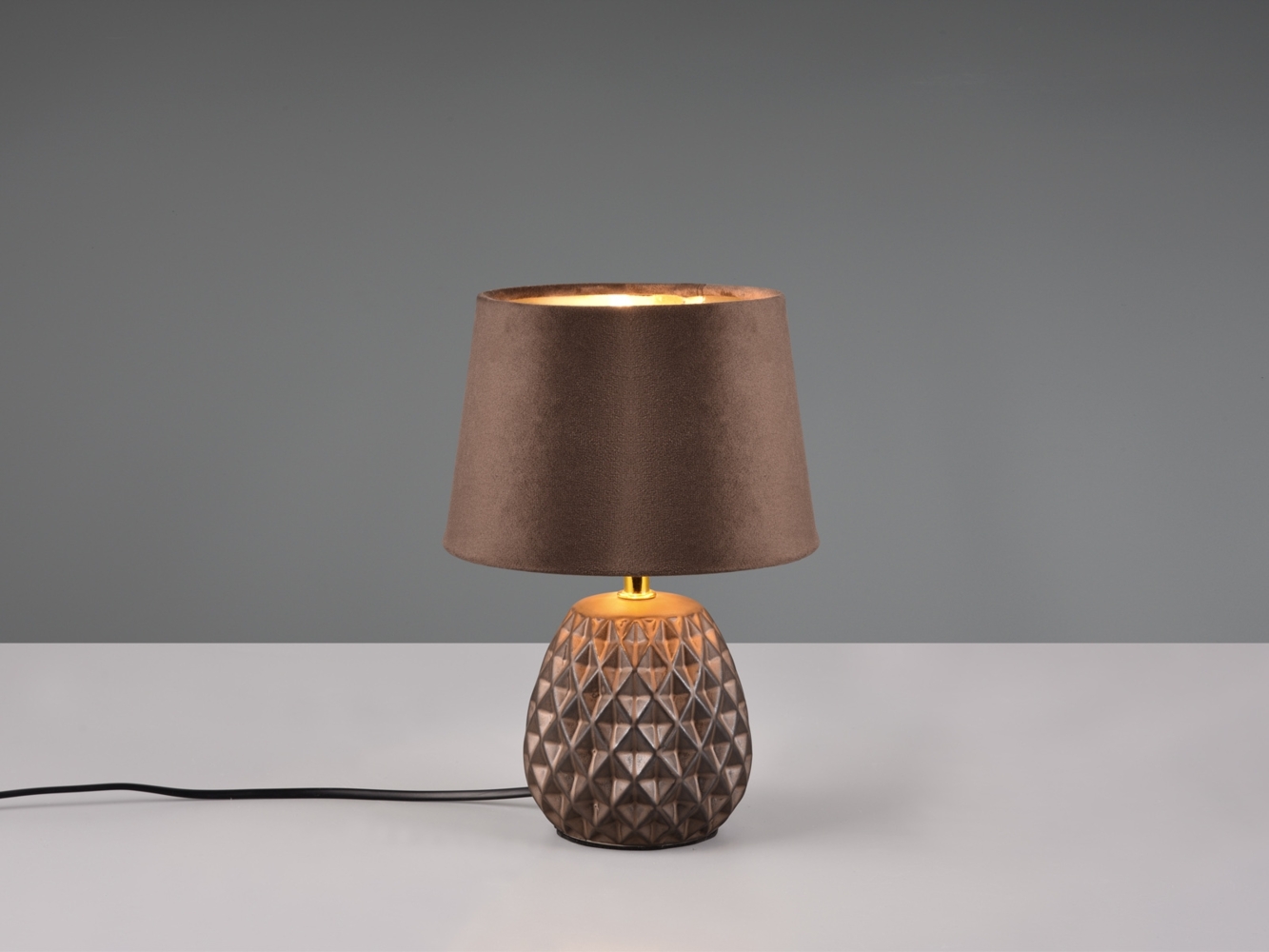 LED Retro Tischleuchte mit Samtschirm in Braun Gold, Höhe 27cm Bild 1