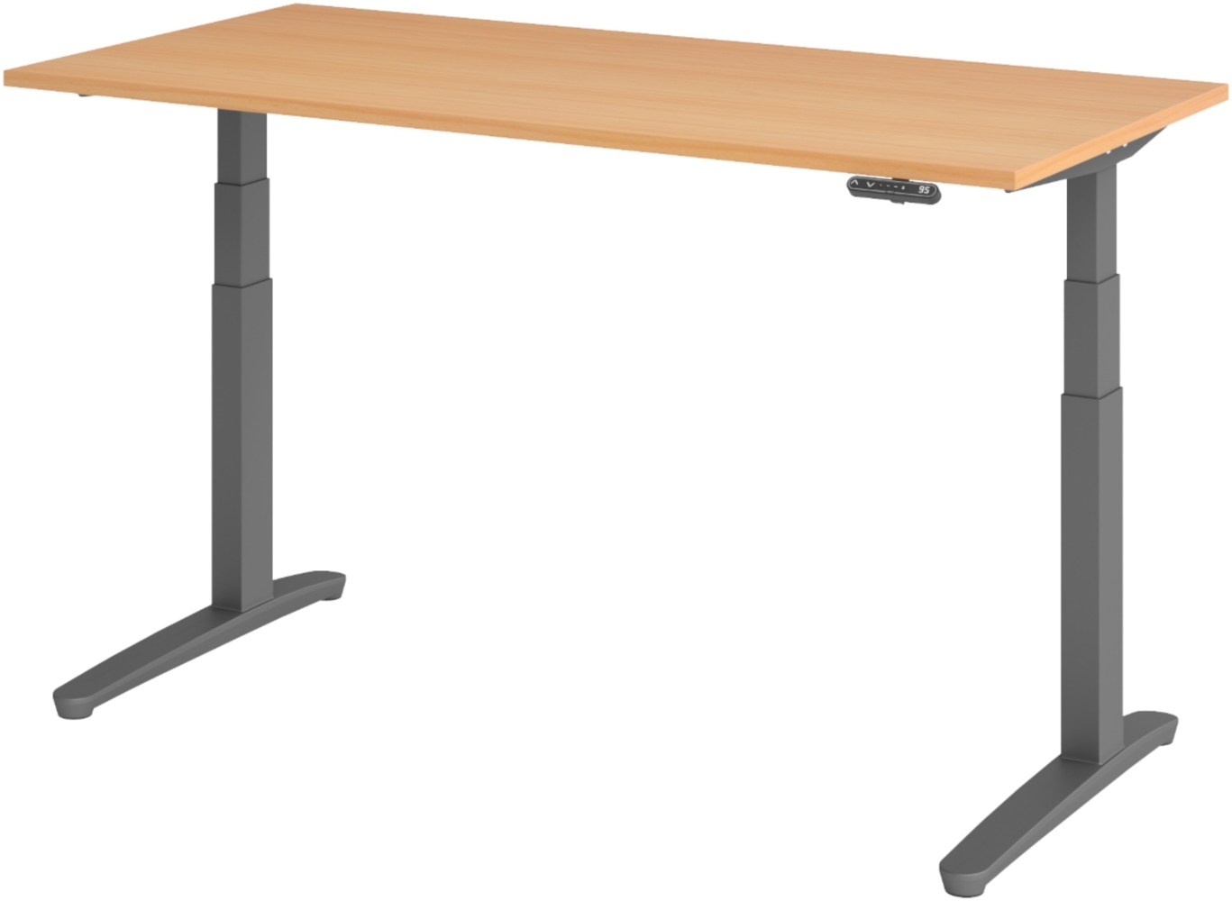 bümö elektrisch höhenverstellbarer Schreibtisch 160x80 cm mit Memory-Steuerung - Design Schreibtisch höhenverstellbar elektrisch, elektrischer Schreibtisch Buche, Gestell graphit, XBHM16-6-GG Bild 1