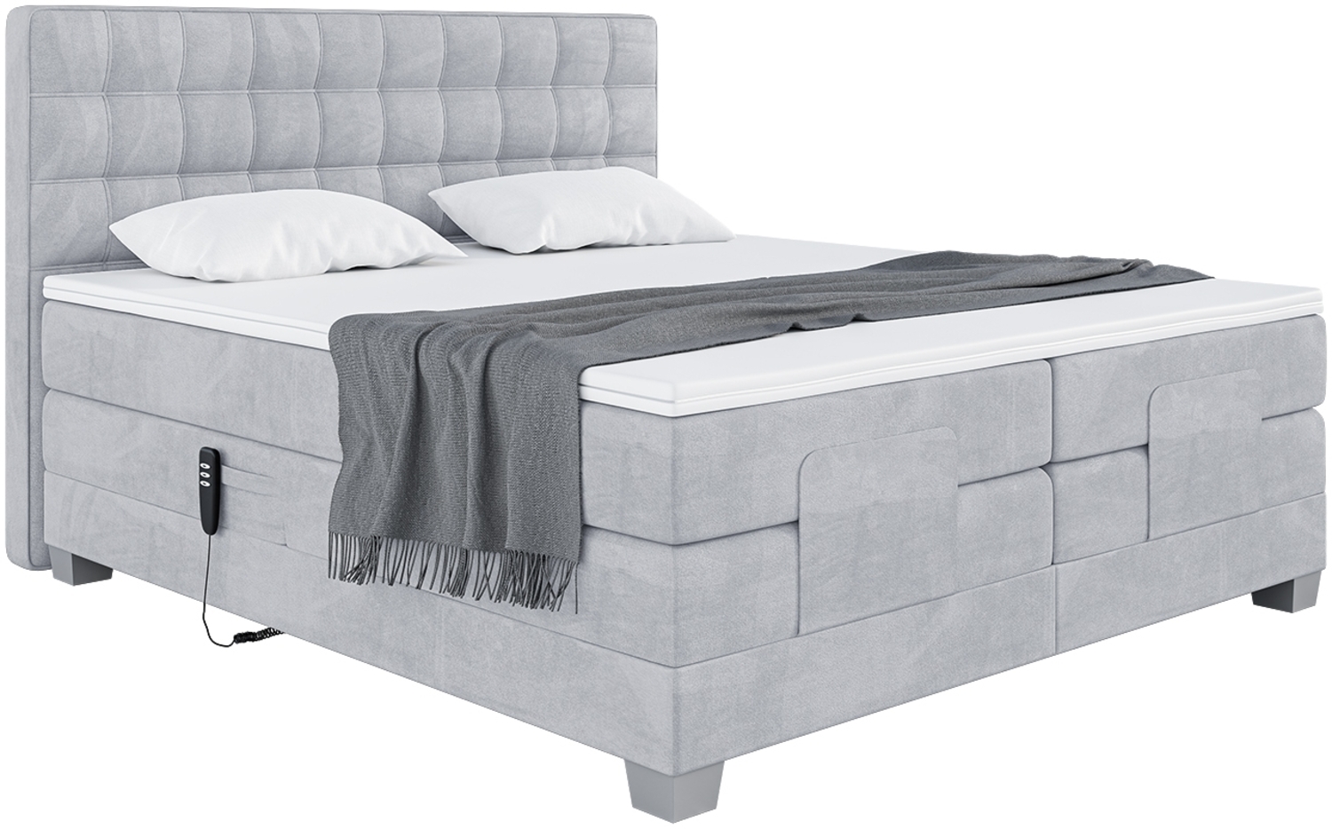 MEBLINI Boxspringbett Elektrisch EDISON 140x200 cm mit Bettkasten - H3/Hellgrau Samt Polsterbett - Doppelbett mit Toppers & Taschenfederkern-Matratzen Bild 1