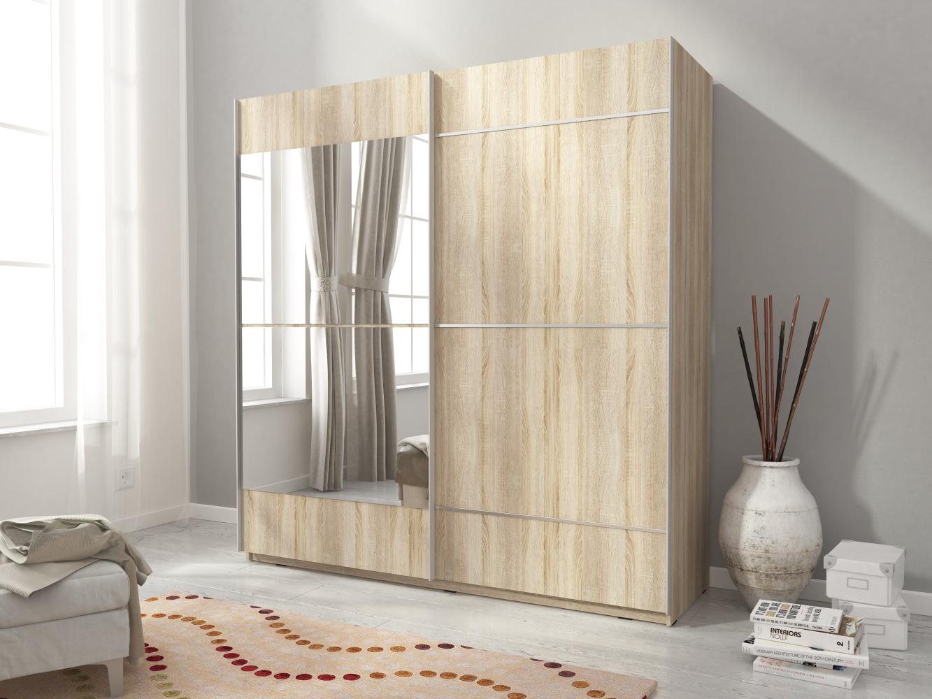 Domando Kleiderschrank Riccione M4 200 Modern Breite 200cm, Schwebetüren, praktische Facheinteilung in Sonoma Eiche Bild 1