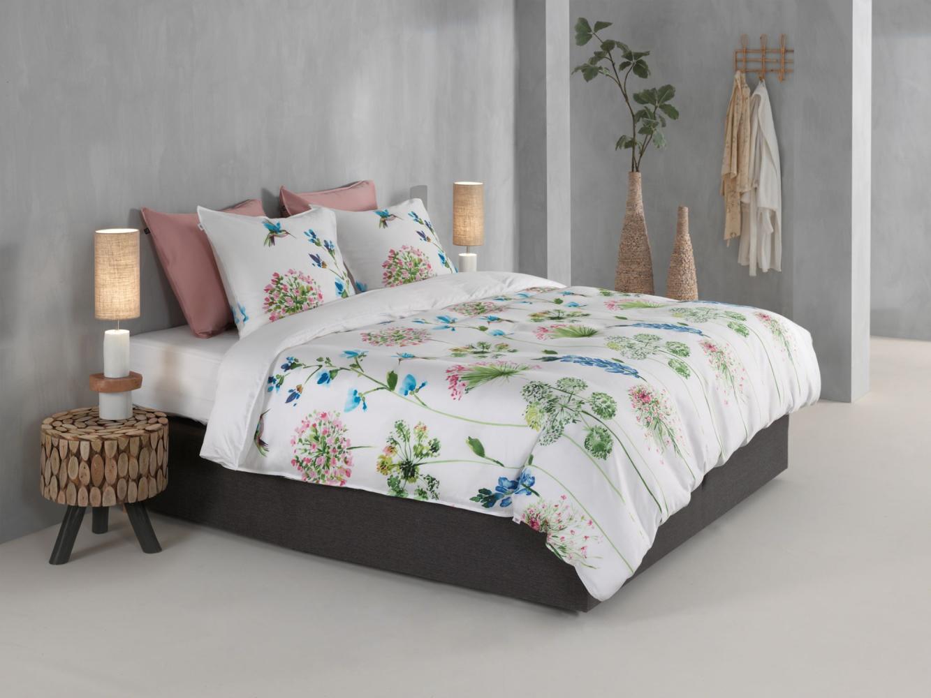 Zo! Home Mako-Satin Bettwäsche 155x220 Kolie Vögel Blumen rosa grün blau Bild 1