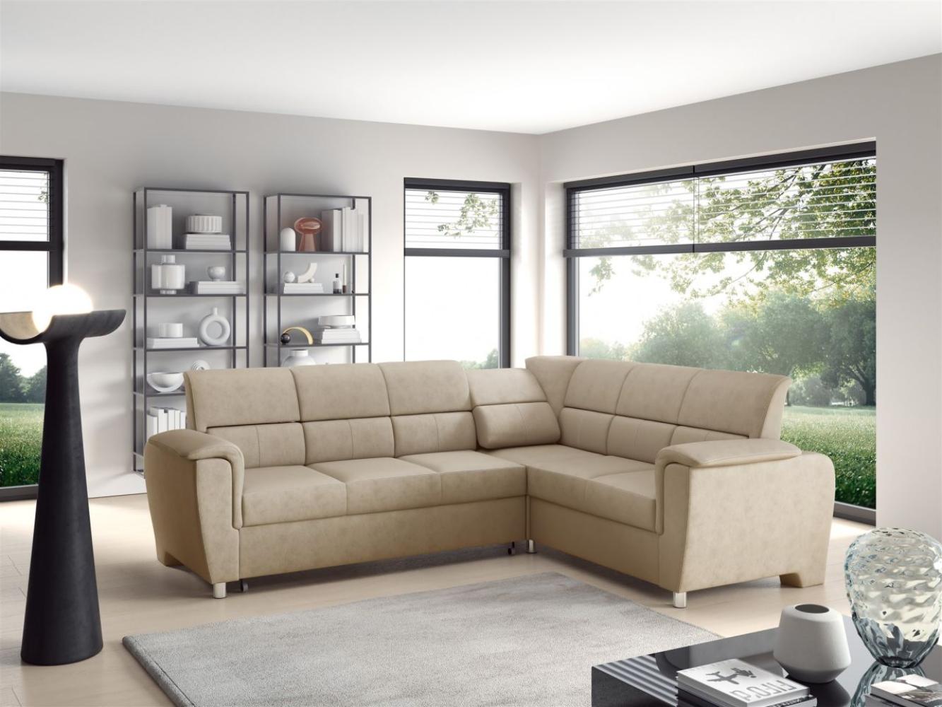 Ecksofa Schlafsofa Sofa SALVADOR Stoff Texas Beige Kurze Schenkel Rechts Bild 1