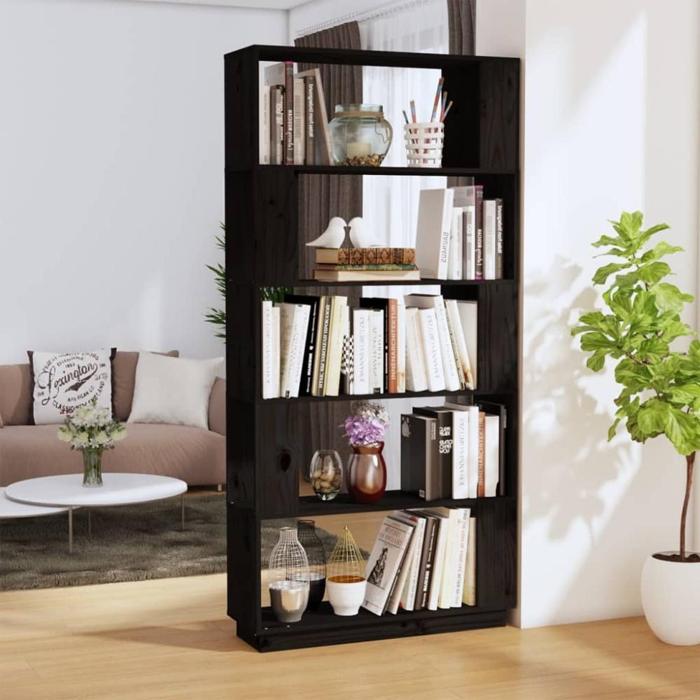 vidaXL Bücherregal/Raumteiler Schwarz 80x25x163,5 cm Massivholz Kiefer 814068 Bild 1