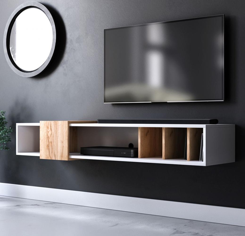 TV-Lowboard Design-T in weiß und Eiche Gold hängend 150 cm Bild 1