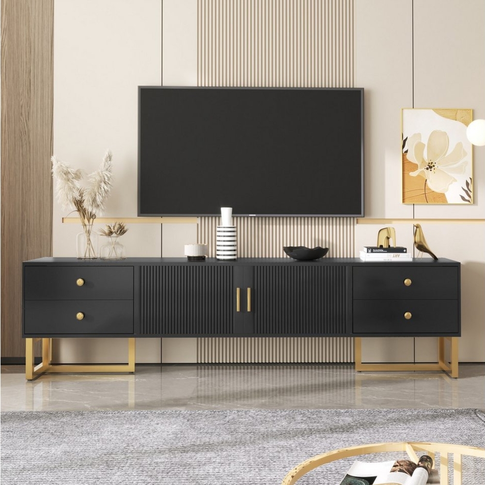 MODFU Lowboard TV-Möbel,Fernsehtisch (TV-Board, Fernsehtisch, TV-Ständer, 1 St, 2 Tür, 4 Schubladen), mit goldenen Griffen und Füßen,175*30*46cm Bild 1