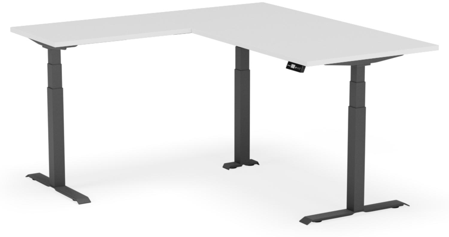 elektrisch höhenverstellbarer Schreibtisch L-SHAPE 180 x 170 x 60 - 90 cm - Gestell Schwarz, Platte Weiss Bild 1