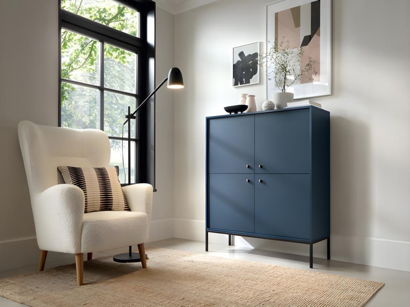 Vente-unique - Highboard mit 4 Türen - Blau - BOGDAN Bild 1