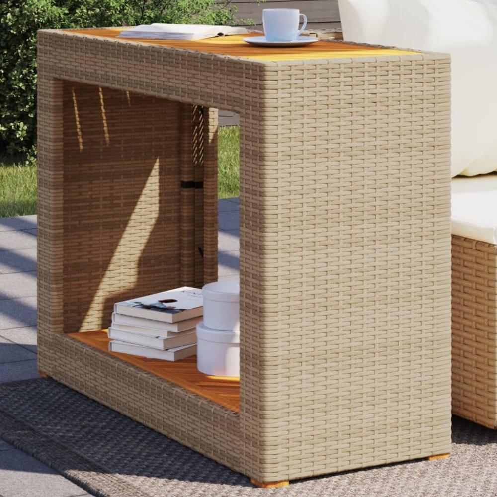 vidaXL Garten-Beistelltisch mit Holzplatte Beige Poly Rattan 366308 Bild 1