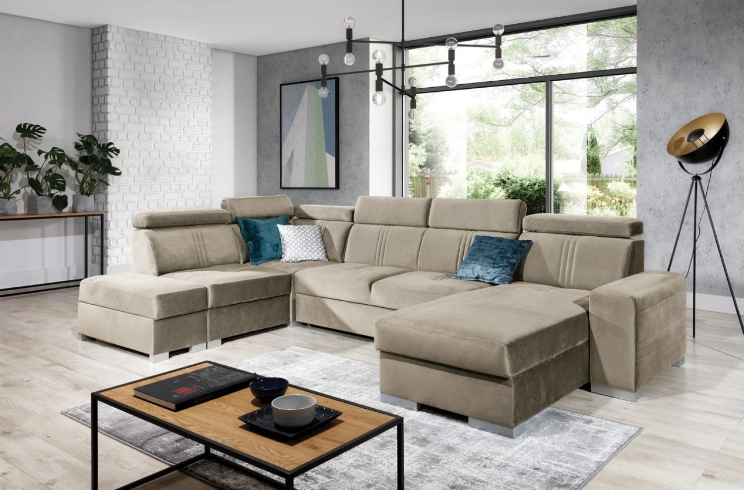 Wohnlandschaft Schlafsofa NOLAN inkl. USB in Stoff Element Beige Ottomane Rechts Bild 1