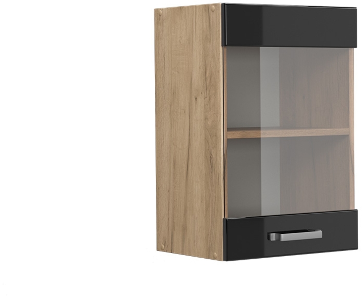 Küchenglasschrank R-Line Schwarz Hochglanz 40 cm Vicco Bild 1