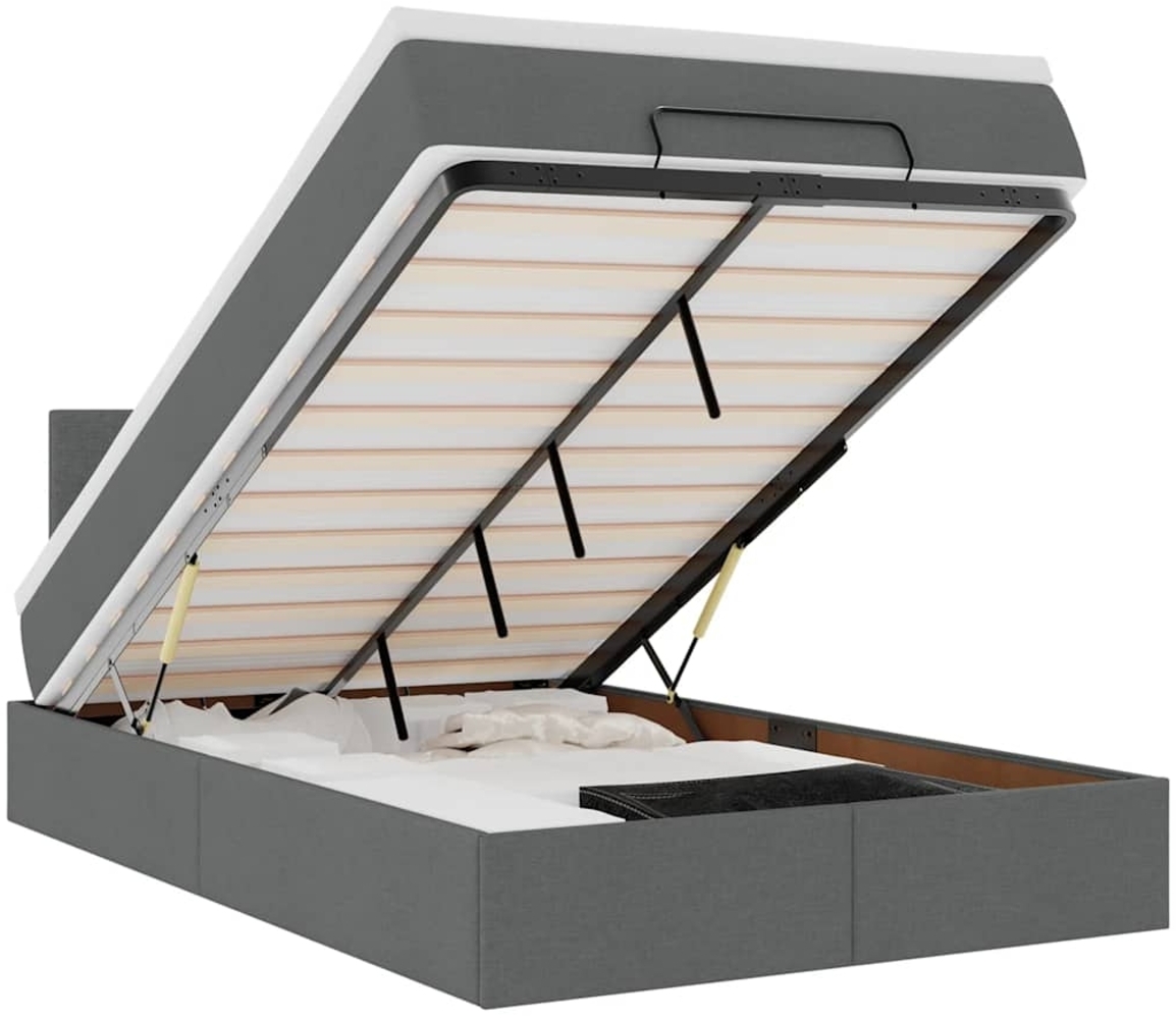 vidaXL Ottomane Bett mit Matratze & LEDs Dunkelgrau 120x200 cm Stoff 3312216 Bild 1