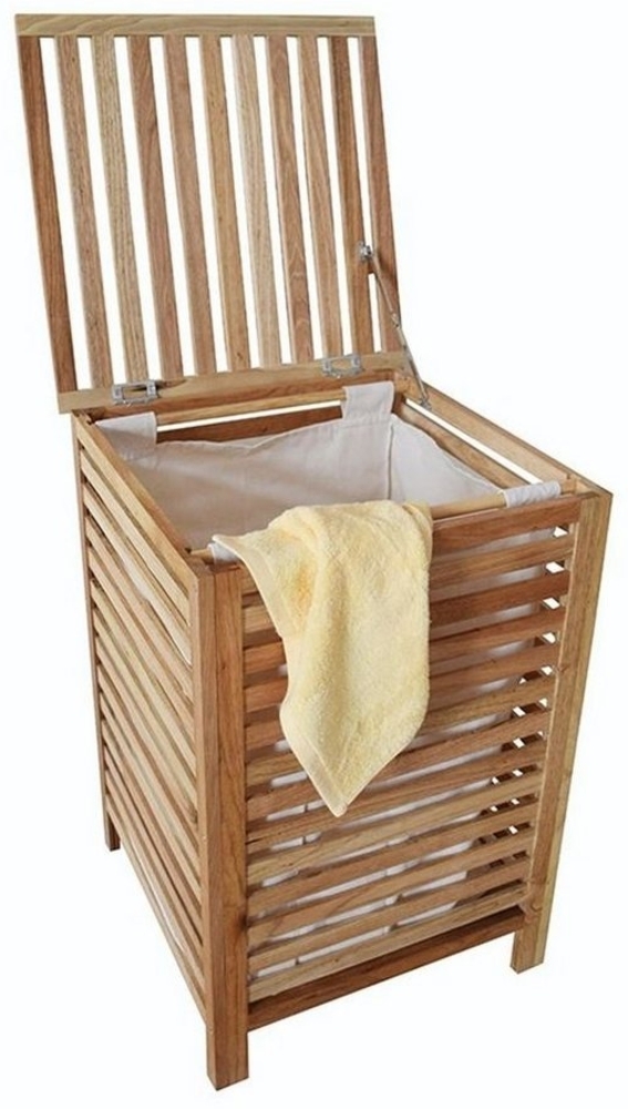 Wäschebox Walnussholz 45x45x65 cm – Wäschetruhe mit Klappdeckel & Wäschesack – Wäschetonne Truhe Wäschesammler aus massivem geöltem Holz Bild 1