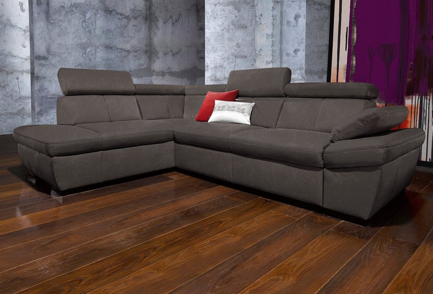 exxpo - sofa fashion Ecksofa Salerno, klassisch modernes Funktionssofa, hoher Sitzkomfort, L-Form, inkl. Kopf- und Armteilverstellung, wahlweise mit Bettfunktion Bild 1